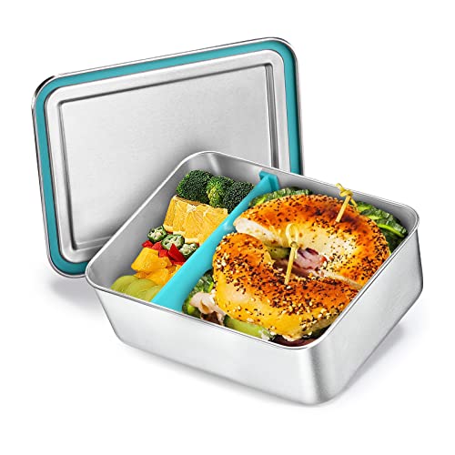 Doxbom Stainless Steel Bento Box, 1930ml Large Metal Lunch Container with Leak Proof & Mobile Divider, 304 Stainless Steel Snack Food Containers Metal Bento Box for Adults, Dishwasher Safe