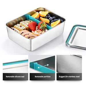 Doxbom Stainless Steel Bento Box, 1930ml Large Metal Lunch Container with Leak Proof & Mobile Divider, 304 Stainless Steel Snack Food Containers Metal Bento Box for Adults, Dishwasher Safe