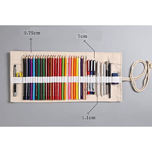 UUYYEO Large Capacity Pen Curtain Canvas Roll Up Pencil Case 36 Slots Pencil Bag Pencils Case Wrap Roll Holder for Coloring Pencil Natural Color