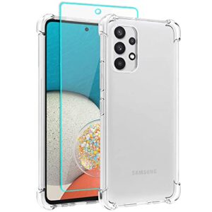 for samsung a53 5g case, galaxy a53 5g case and screen protector, shockproof crystal clear slim soft silicone tpu protective phone cover for samsung galaxy a53 5g (clear)