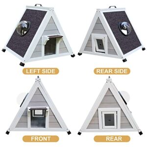 Deblue Weatherproof Outdoor Feral Cat House, Feral Cat House with Escape Door and Clear Window, Small Animal House and Habitats-Grey