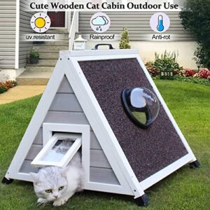 Deblue Weatherproof Outdoor Feral Cat House, Feral Cat House with Escape Door and Clear Window, Small Animal House and Habitats-Grey