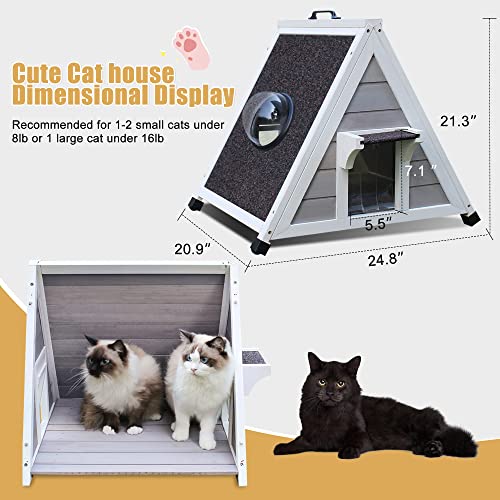 Deblue Weatherproof Outdoor Feral Cat House, Feral Cat House with Escape Door and Clear Window, Small Animal House and Habitats-Grey