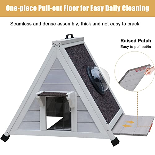 Deblue Weatherproof Outdoor Feral Cat House, Feral Cat House with Escape Door and Clear Window, Small Animal House and Habitats-Grey