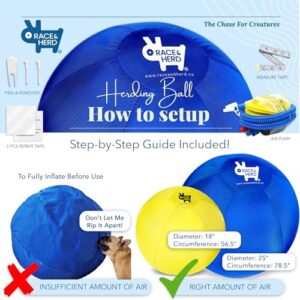 Race&Herd Herding Ball for Dogs Blue Heelers, Horse Ball & Ball Cover - 25" Ball for Horses Large with Hand Pump | for Play Hurding Ball |Hearding Ball Horse Toys for Horses Stall