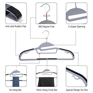 Cimlord 50PC Neck Saver Coat Hanger - Thin Space Saving Clothes Hangers with Non-Slip Rubber Pad, Closet Suit Hangers for Clothing, Pants, Jeans, Durable Plastic Gray Slim Hanger