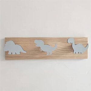 Basage Kids Dinosaur Wall Mounted Coat Hooks Wooden Door Hanger for Boys Bedroom Nursery Playroom Decorations -Black