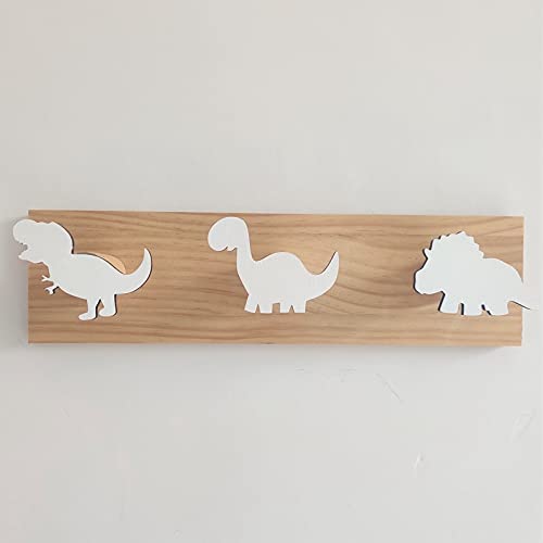 Basage Kids Dinosaur Wall Mounted Coat Hooks Wooden Door Hanger for Boys Bedroom Nursery Playroom Decorations -Black