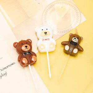 Lovelyshop 3D White & Brown Teddy Bear Birthday Candles Cake Topper, Assorted Candles for Party 2 3/4", 2pc