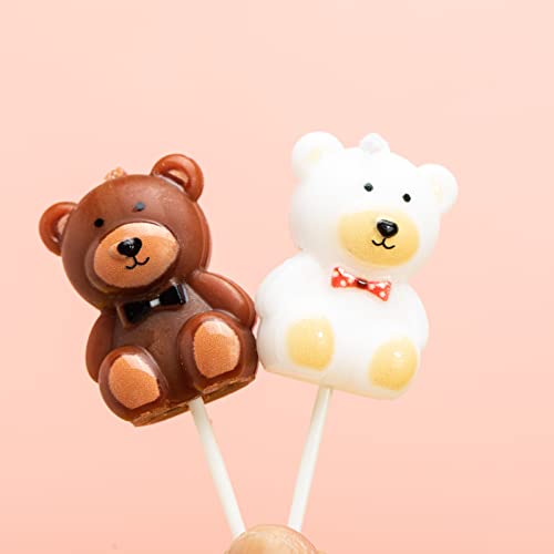 Lovelyshop 3D White & Brown Teddy Bear Birthday Candles Cake Topper, Assorted Candles for Party 2 3/4", 2pc