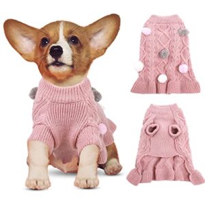 judybridal dog sweater dress, turtleneck pet sweater with colorful pom pom warm knitwear pullover dog skirt puppy princess dress apparel for small medium dogs and cats (xl | pink)