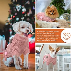 JUDYBRIDAL Dog Sweater Dress, Turtleneck Pet Sweater with Colorful Pom Pom Warm Knitwear Pullover Dog Skirt Puppy Princess Dress Apparel for Small Medium Dogs and Cats (XL | Pink)