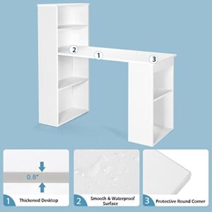 Tangkula White Computer Desk with Bookshelf, Writing Study Desk with Storage Shelves & CPU Stand, Modern Compact Computer Workstation for Home & Office, Space-Saving Design