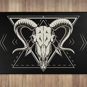 Goat Skull Area Rug Occult Mat Goat Head Decor Satanic Witchy Wicca Sacred Geometry Grunge Black Mystical Animal Gothic Horns Carpet