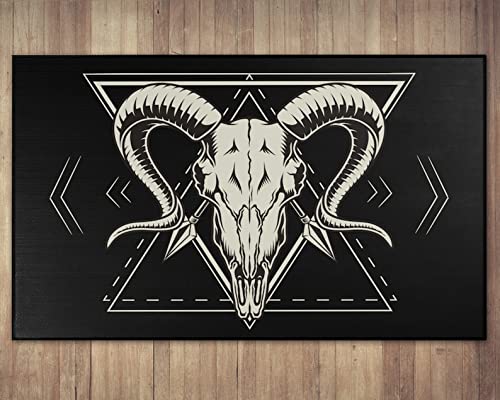 Goat Skull Area Rug Occult Mat Goat Head Decor Satanic Witchy Wicca Sacred Geometry Grunge Black Mystical Animal Gothic Horns Carpet