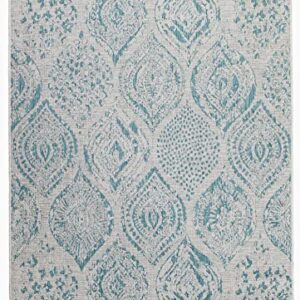 FH Home Flat Woven Outdoor Rug - Waterproof, Easy to Clean, Stain resistant - Premium Polypropylene Yarn - Distressed Farmhouse - Porch, Deck,Balcony,Laundry Room - Granada - Aqua - 2ft 7in x 4ft 11in