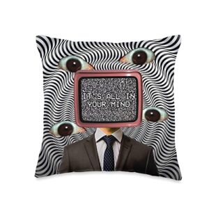 weirdcore aesthetic clothes alt indie dreamcore weirdcore aesthetic weird eyes optical illusion oddcore throw pillow, 16x16, multicolor