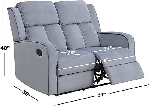 AC Pacific Dale Living Room Manual Reclining Sofas, Modern Upholstered Couch with Curve Arms and Padded Back Cushions, Loveseat, Flint Grey