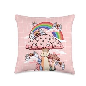 weirdcore aesthetic clothes alt indie dreamcore weirdcore aesthetic cottagecore kawaii mushroom eyes throw pillow, 16x16, multicolor