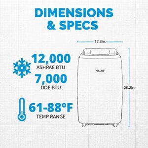 Newair Dual Hose Portable AC | 12,000 BTU | Cools Up To 248 sq. ft | White | Easy Setup Air Conditioner With Window Venting Kit, Self-Evaporative System, Quiet Operation, Dehumidifying, Remote & Timer