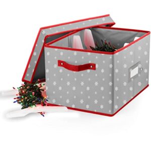 zober christmas light storage - christmas light organizer w/ 4 plastic christmas lights organizer wheel - strong & durable material - stitched reinforced handles - gray