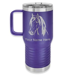 lasergram 20oz vacuum insulated travel mug with handle, horse head 1, personalized engraving included (dark purple)