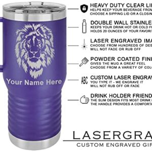 LaserGram 20oz Vacuum Insulated Travel Mug with Handle, Horse Head 1, Personalized Engraving Included (Dark Purple)