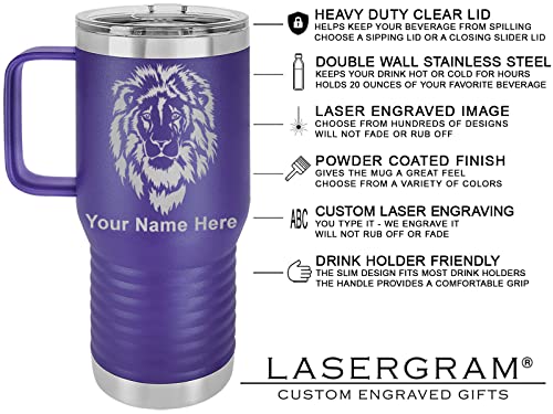 LaserGram 20oz Vacuum Insulated Travel Mug with Handle, Pegasus, Personalized Engraving Included (Dark Purple)