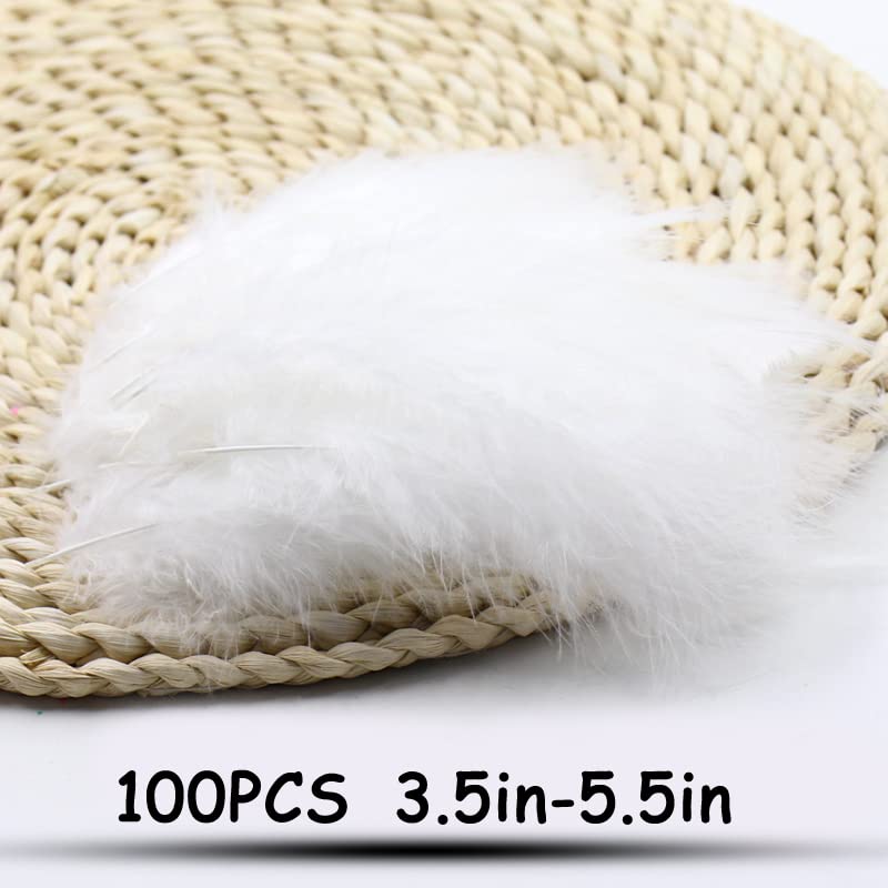 Turkey Marabou Feathers for Crafts Dreamcatcher Fringe Trim Colored Feathers（100pcs White）