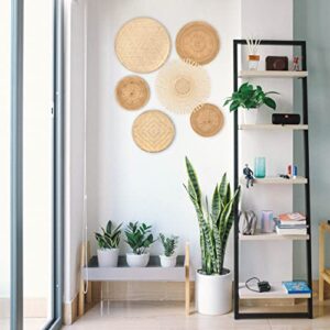 b.spoke Hanging Wall Basket Decor – Set of 6 Handmade Decorative Boho Woven Wall Baskets - Round Natural Bamboo, Wicker, Rattan Wall Decor for Your Home