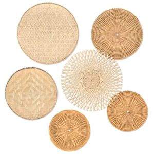 b.spoke hanging wall basket decor – set of 6 handmade decorative boho woven wall baskets - round natural bamboo, wicker, rattan wall decor for your home