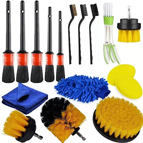 Geweeco Car Cleaning Tools Kit, 17 Pcs Car Detailing Brush Set, Auto Detailing Drill Brush Set for Cleaning Automobile Interior, Exterior, Wheels, Dashboard, Leather, Air Vents