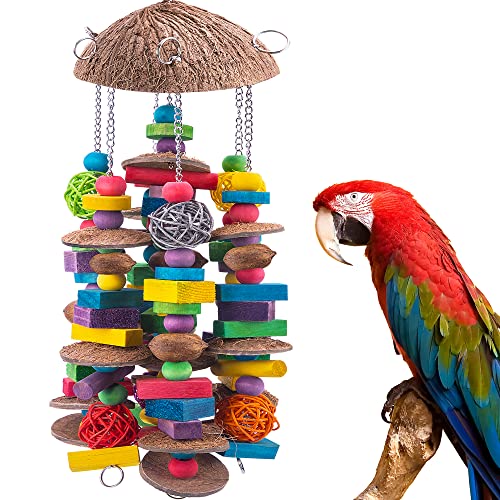 EBaokuup Large Bird Parrot Toys, Colorful Wooden Blocks Bird Chewing Toy Parrot Cage Bite Toy for Macaws Cokatoos African Grey and Large Medium Parrot Birds