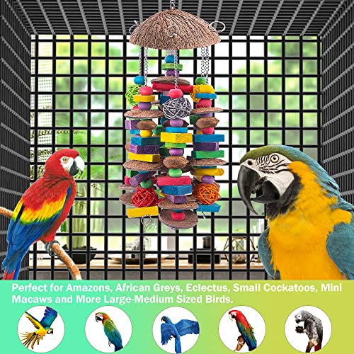 EBaokuup Large Bird Parrot Toys, Colorful Wooden Blocks Bird Chewing Toy Parrot Cage Bite Toy for Macaws Cokatoos African Grey and Large Medium Parrot Birds