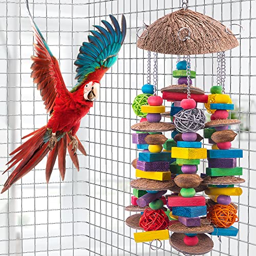 EBaokuup Large Bird Parrot Toys, Colorful Wooden Blocks Bird Chewing Toy Parrot Cage Bite Toy for Macaws Cokatoos African Grey and Large Medium Parrot Birds