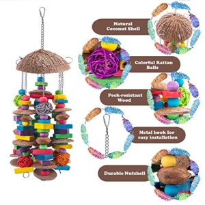 EBaokuup Large Bird Parrot Toys, Colorful Wooden Blocks Bird Chewing Toy Parrot Cage Bite Toy for Macaws Cokatoos African Grey and Large Medium Parrot Birds