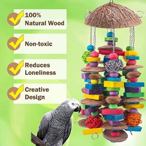 EBaokuup Large Bird Parrot Toys, Colorful Wooden Blocks Bird Chewing Toy Parrot Cage Bite Toy for Macaws Cokatoos African Grey and Large Medium Parrot Birds