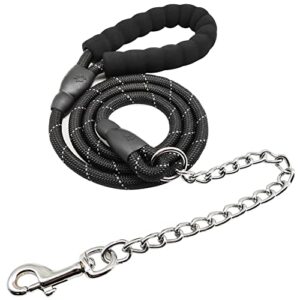btinesful 6ft chewproof dog leash, strong nylon rope with anti-chewing chain and padded handle for medium large dogs outdoor training walking hiking black