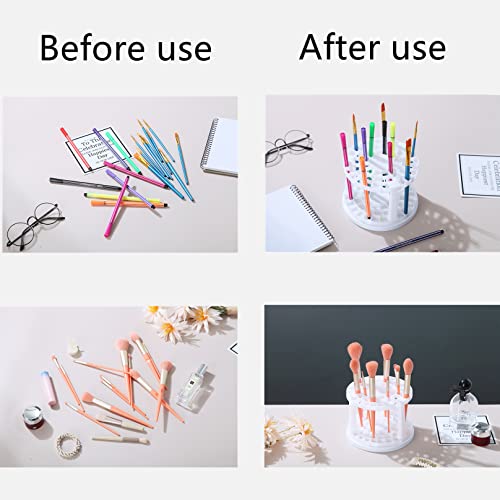 Feadily (2 Pack Rotating Desk Organizer for Paint Brushes, 49 Hole Pencil Holder Organize, Makeup brush, Colored Pencils, Markers