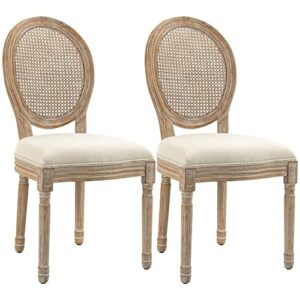 homcom french-style upholstered dining chair set, armless accent side chairs with rattan backrest and linen-touch upholstery, set of 2, cream white