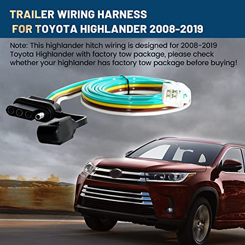 Oyviny Custom 4 Pin Trailer Wiring Harness for 2008-2019 Toyota Highlander, Factory Tow Package Required