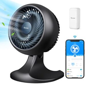govee table fan for bedroom, 9" desk air circulator fan for whole room with temperature sensor h5100, 8 speed settings, 24h timer, auto mode, 27db quiet portable turbo force table fan for home office