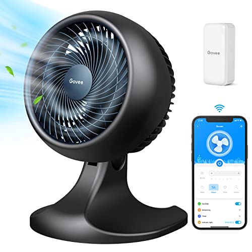 Govee Table Fan for Bedroom, 9" Desk Air Circulator Fan for Whole Room with Temperature Sensor H5100, 8 Speed Settings, 24H Timer, Auto Mode, 27dB Quiet Portable Turbo Force Table Fan for Home Office