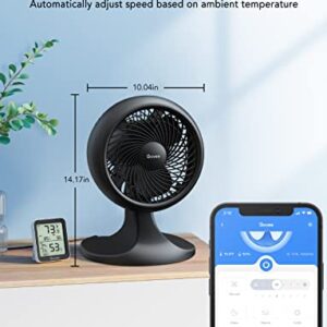 Govee Table Fan for Bedroom, 9" Desk Air Circulator Fan for Whole Room with Temperature Sensor H5100, 8 Speed Settings, 24H Timer, Auto Mode, 27dB Quiet Portable Turbo Force Table Fan for Home Office