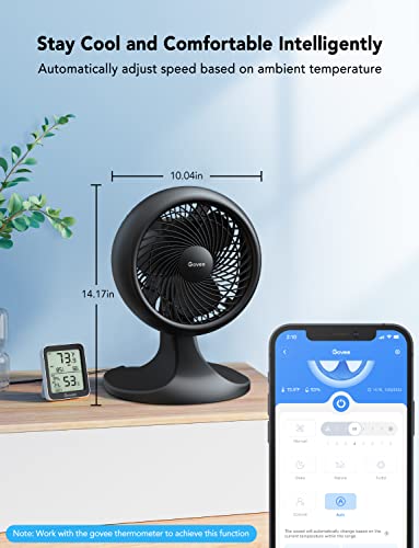 Govee Table Fan for Bedroom, 9" Desk Air Circulator Fan for Whole Room with Temperature Sensor H5100, 8 Speed Settings, 24H Timer, Auto Mode, 27dB Quiet Portable Turbo Force Table Fan for Home Office