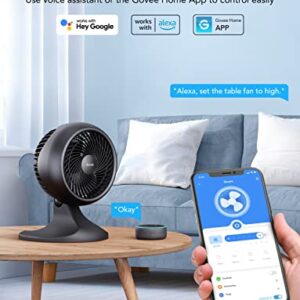 Govee Table Fan for Bedroom, 9" Desk Air Circulator Fan for Whole Room with Temperature Sensor H5100, 8 Speed Settings, 24H Timer, Auto Mode, 27dB Quiet Portable Turbo Force Table Fan for Home Office