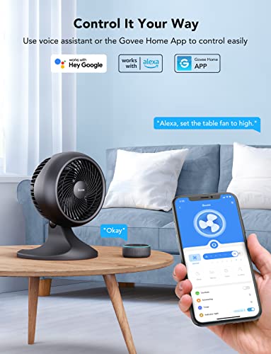 Govee Table Fan for Bedroom, 9" Desk Air Circulator Fan for Whole Room with Temperature Sensor H5100, 8 Speed Settings, 24H Timer, Auto Mode, 27dB Quiet Portable Turbo Force Table Fan for Home Office