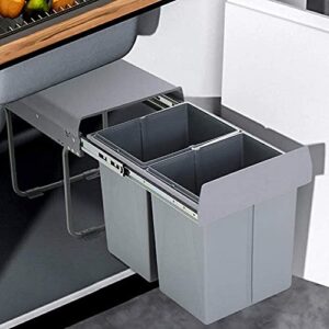 uyoyous pull out trash can under cabinet 40 quart double sliding trash can under cabinet bin with lid and handle easy to disassemble gray garbage recycling trash container bin