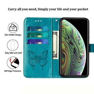 Moment Dextrad for iPhone X/Xs Wallet Case,Kickstand[Wrist Strap][Card Holder Slots] Butterfly Floral Embossed Leather Flip Cover for iPhone X/XS/10 (Blue)