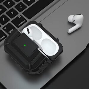 Maxjoy for Airpods Pro Case Cover with Lock, Airpods Pro Protective Case for Men Armor Hard Rugged Shockproof Cover with Keychain Compatible with Apple Airpods Pro 2019 Front LED Visible, Black